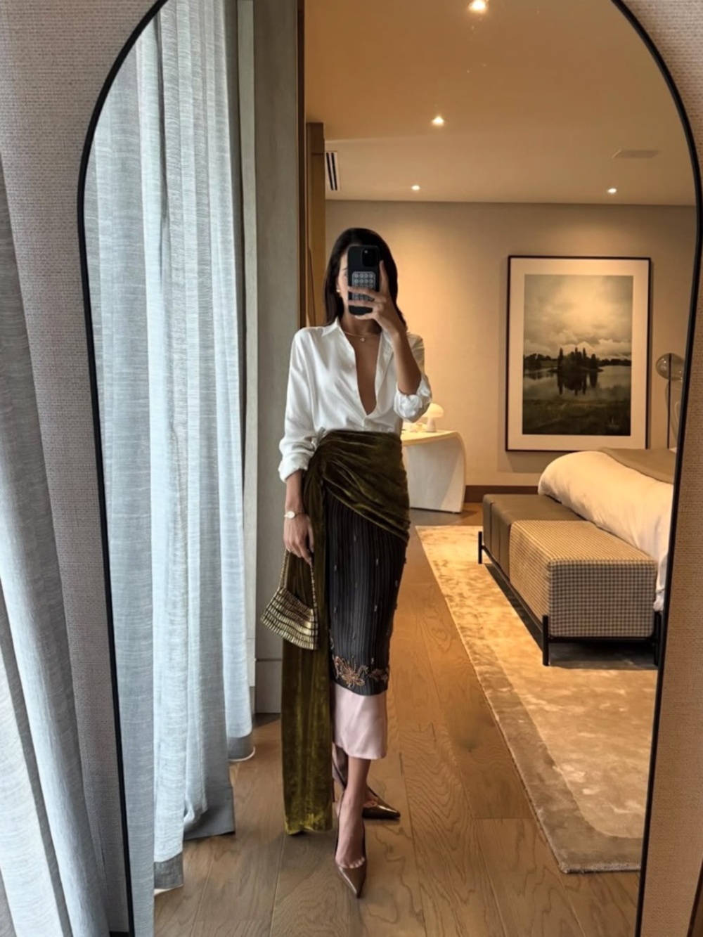 DRIES VAN NOTEN Draped Velvet Midi Skirt | Size: 38